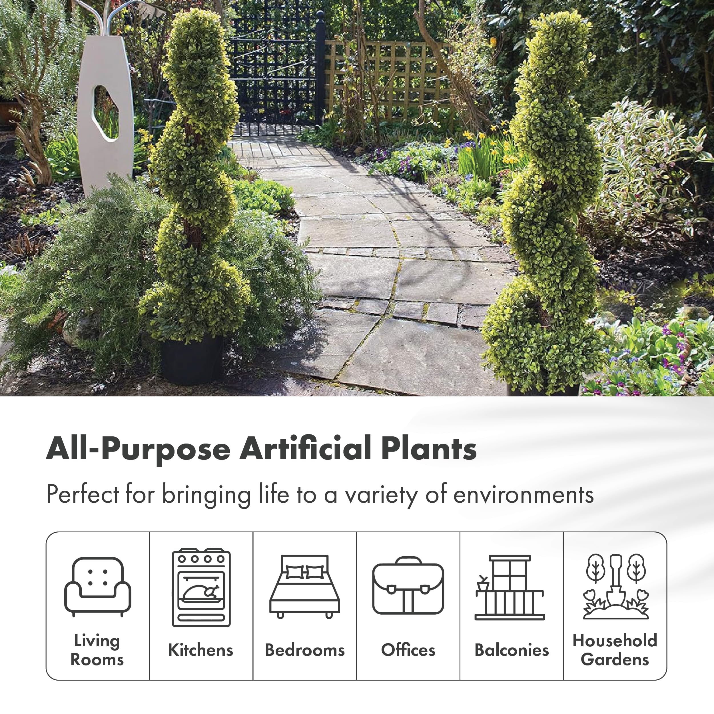 2 x Artificial Topiary Boxwood Spiral Trees (3ft/90cm)