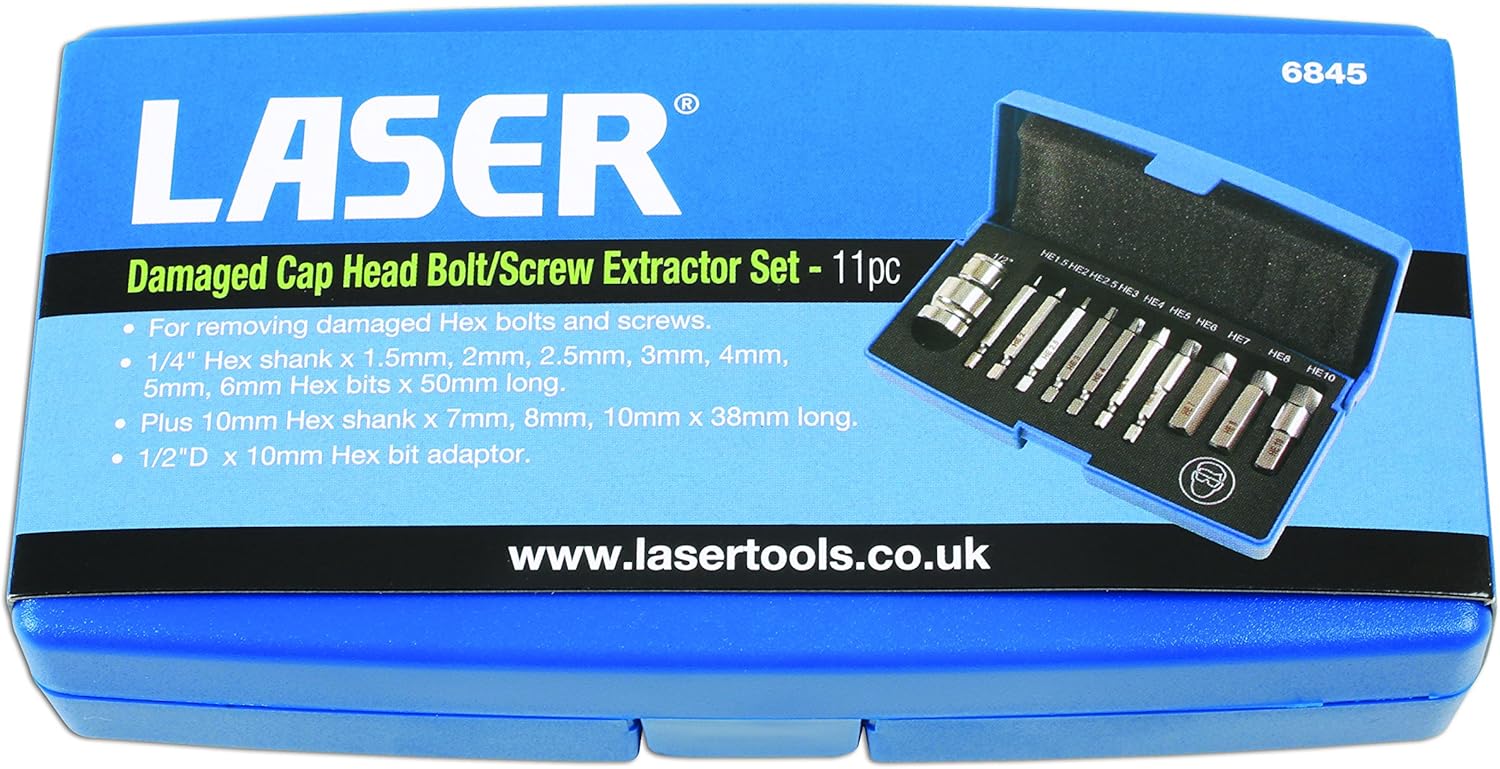 Laser 6845 Damaged Cap Head Bolt/Screw Extractor Set 11pc, silver/metallic