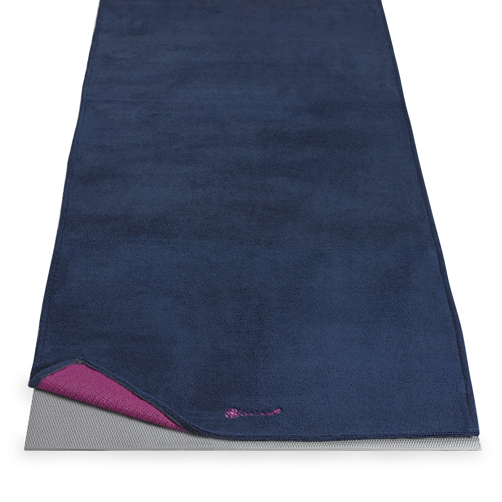 Gaiam Grippy Non Slip Yoga Mat Towel - Fast Drying Towel - Ideal for Hot Yoga - Microfiber and Machine Washable - Grip Backing - Vivid Blue/Fuchsia -