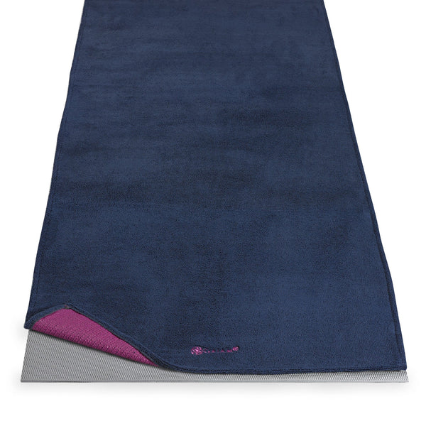 Gaiam Grippy Non Slip Yoga Mat Towel - Fast Drying Towel - Ideal for Hot Yoga - Microfiber and Machine Washable - Grip Backing - Vivid Blue/Fuchsia -