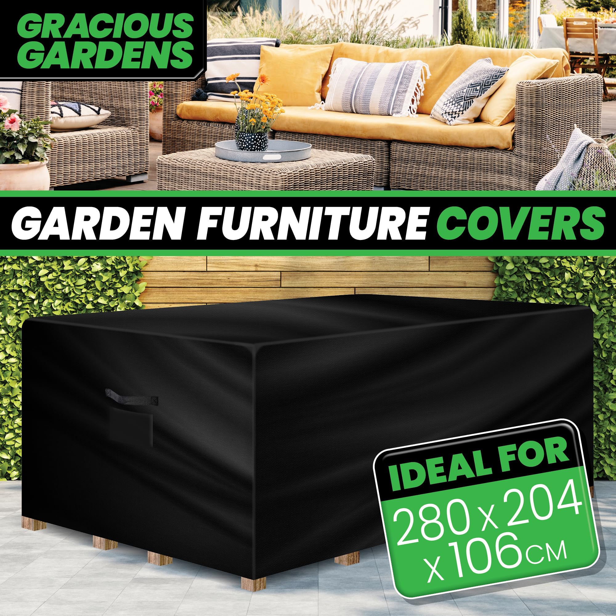Gracious Gardens Rectangular Garden Furniture Covers Waterproof 280x204x106cm, Oxford Fabric Outdoor Table, Patio & Rattan Garden Furniture Covers,