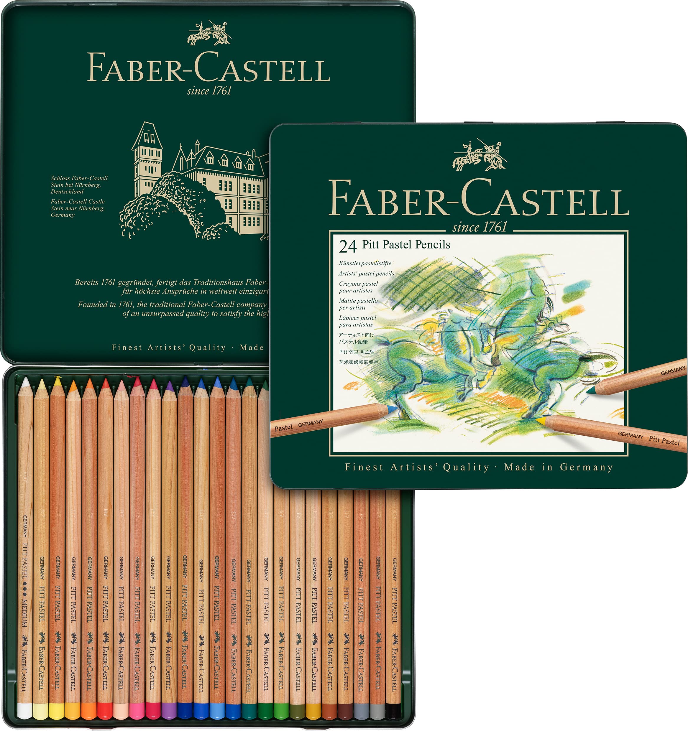 Faber-Castell Tin of 24 Pitt Pastel Artists Colouring Pencils, High Colour Ideal For Colouring, Drawing, Sketching, By Professional And Hobby Artists,