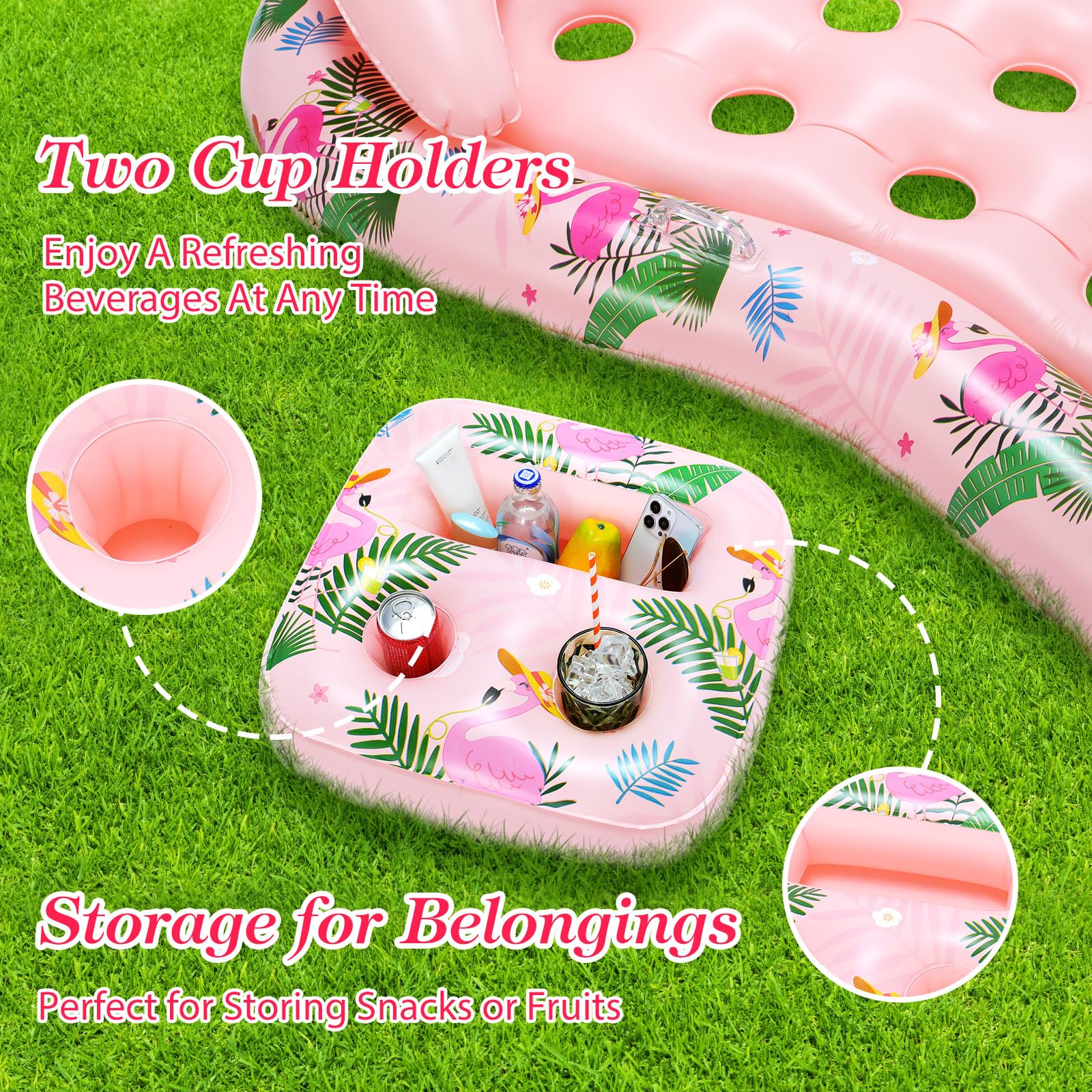 MoKo Pool Floats Adult, Floating Bed with Ice Bar, Tanning Bed Pool Raft Inflatable Lounger with Drink Holder Tanning Chair Inflatable Pool Toys for Party Beach Backyard