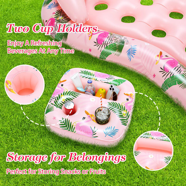 MoKo Pool Floats Adult, Floating Bed with Ice Bar, Tanning Bed Pool Raft Inflatable Lounger with Drink Holder Tanning Chair Inflatable Pool Toys for Party Beach Backyard