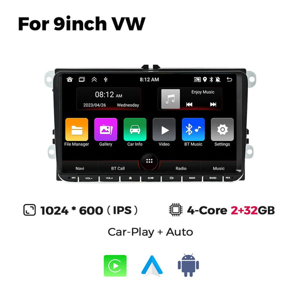 Android 13 Wireless Carplay Auto Car multimedia player IPS Screen GPS WIFI 7/8/9'' Car Radio For VW Passat golf Polo Jetta Skoda