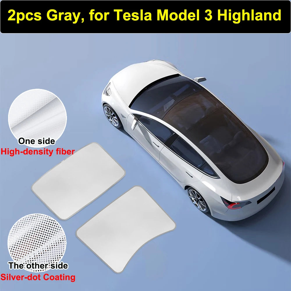 Sunshades For Tesla Model 3 Sunroof Highland 2025 Model Y 2020-25 Ice Cloth Buckle Sun Pare Glass Front Rear Skylight Accessory