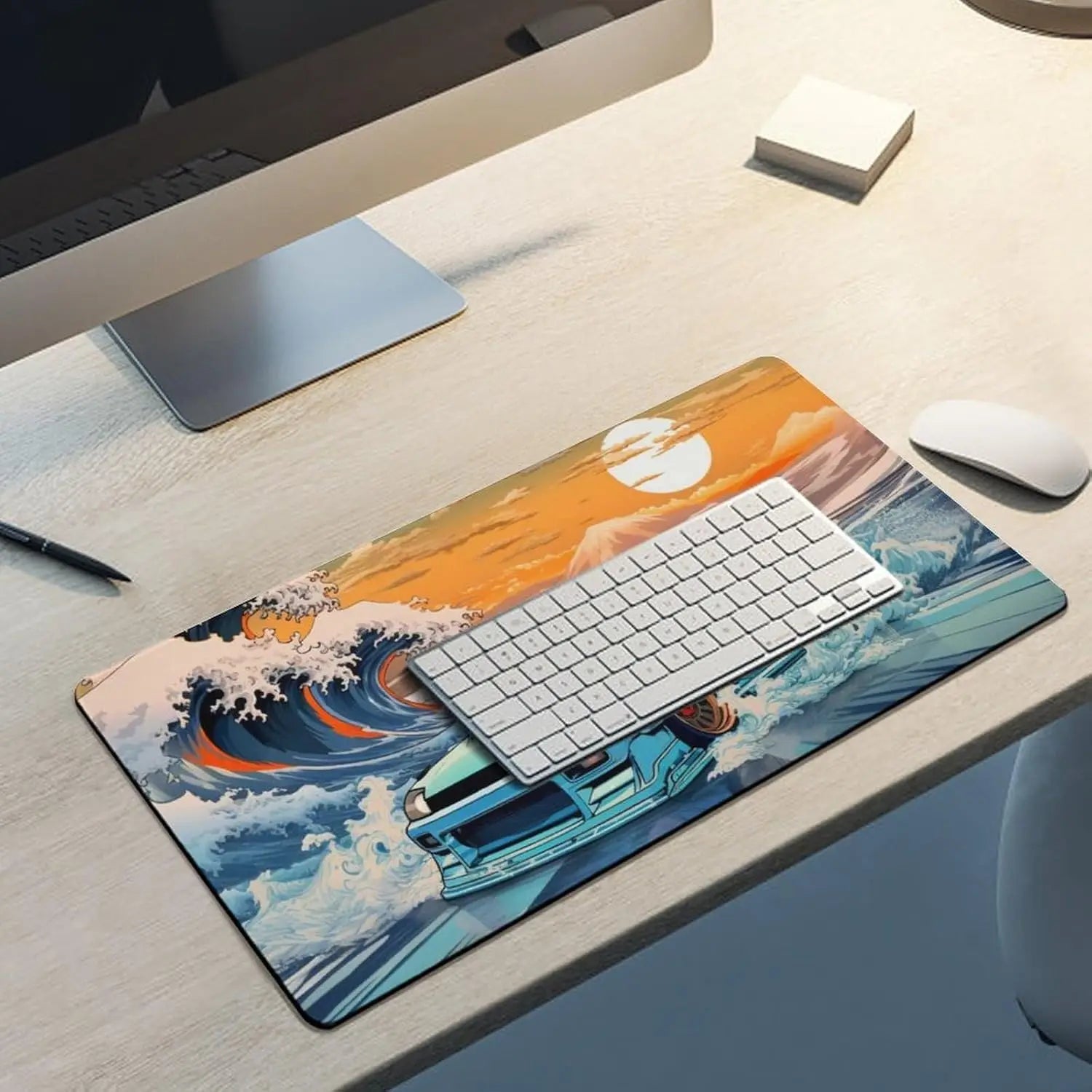 JDM Car Large Mouse Pad Gaming Great Wave Japanese Mousepad Ocean Sunset R33 Desk Mat for Keyboard Mats Non-Slip Rubber Desk Pad