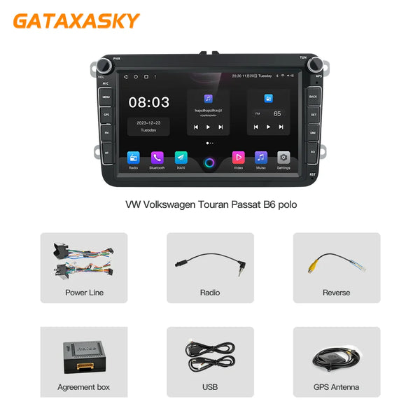 GATAXASKY 8" Car Radio multimedia player For VW Volkswagen Passat B7 B6 Golf Touran Polo Tiguan Jetta 2 din Android 12 Carplay