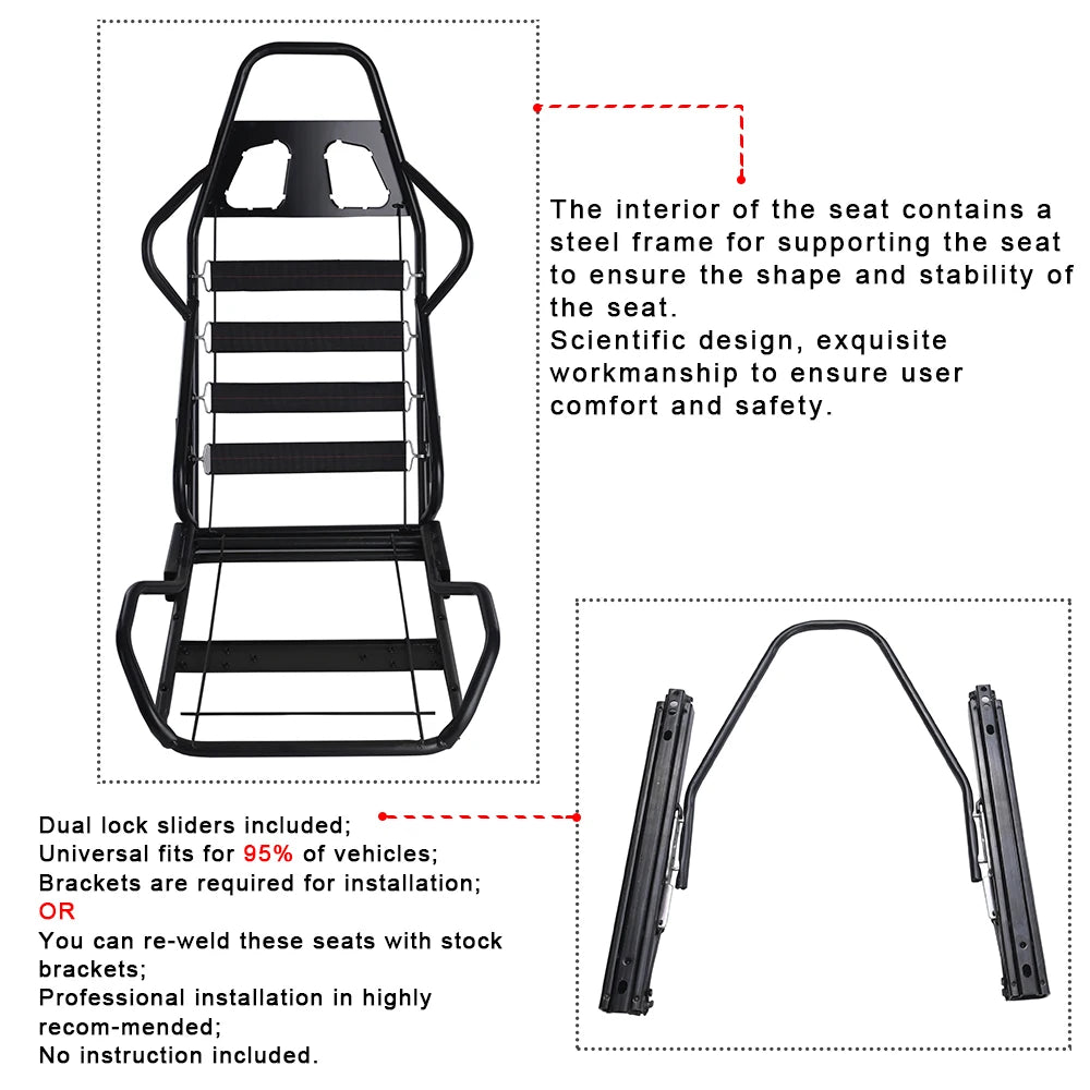 R-EP Racing Seat Adjustable Universal for Sport Car Simulator Bucket Seats PVC Leather 1 PCS