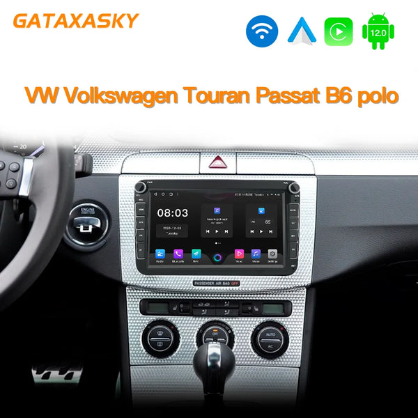 GATAXASKY 8" Car Radio multimedia player For VW Volkswagen Passat B7 B6 Golf Touran Polo Tiguan Jetta 2 din Android 12 Carplay