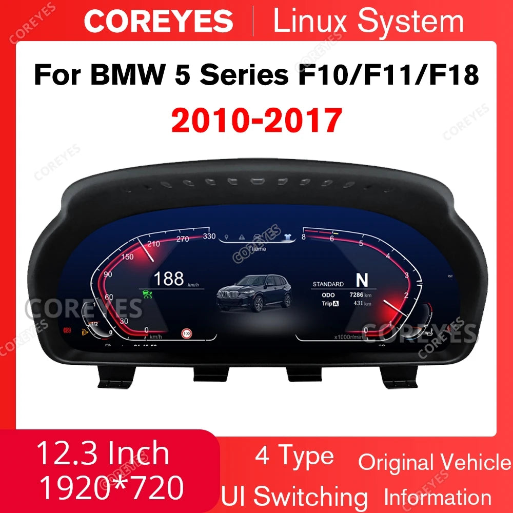 COREYES 12.3'' Digital Instrument Cluster for BMW 5 Series F10/F11/F18 CIC NBT Linux System Speedometer Car Dashboard 2010-2017