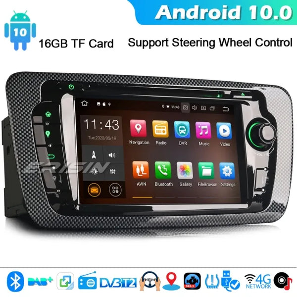 ES5122S CarPlay Android 10.0 Car Stereo Radio for Seat Ibiza 2009-2013 DAB+ Sat Nav WiFi OBD2 BT DVD