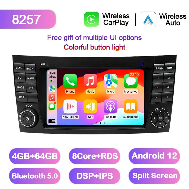 LELV 2din 7" Android 13 Car Radio For Mercedes Benz E-class W211 E200 E220 E300 E350 E240 E270 E280 W219 Carplay Stereo GPS 4G
