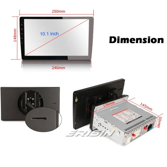 ES2790U Universal Rotating Portrait Landscape Touchscreen ES6910U 10.1" Android 10.0 Touchscreen Single Din Car Stereo Radio SatNav CarPlay SWC 4G WiFi Bluetooth 8-Core 4GB