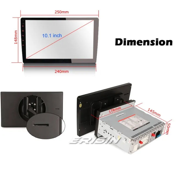 ES2790U Universal Rotating Portrait Landscape Touchscreen ES6910U 10.1" Android 10.0 Touchscreen Single Din Car Stereo Radio SatNav CarPlay SWC 4G WiFi Bluetooth 8-Core 4GB