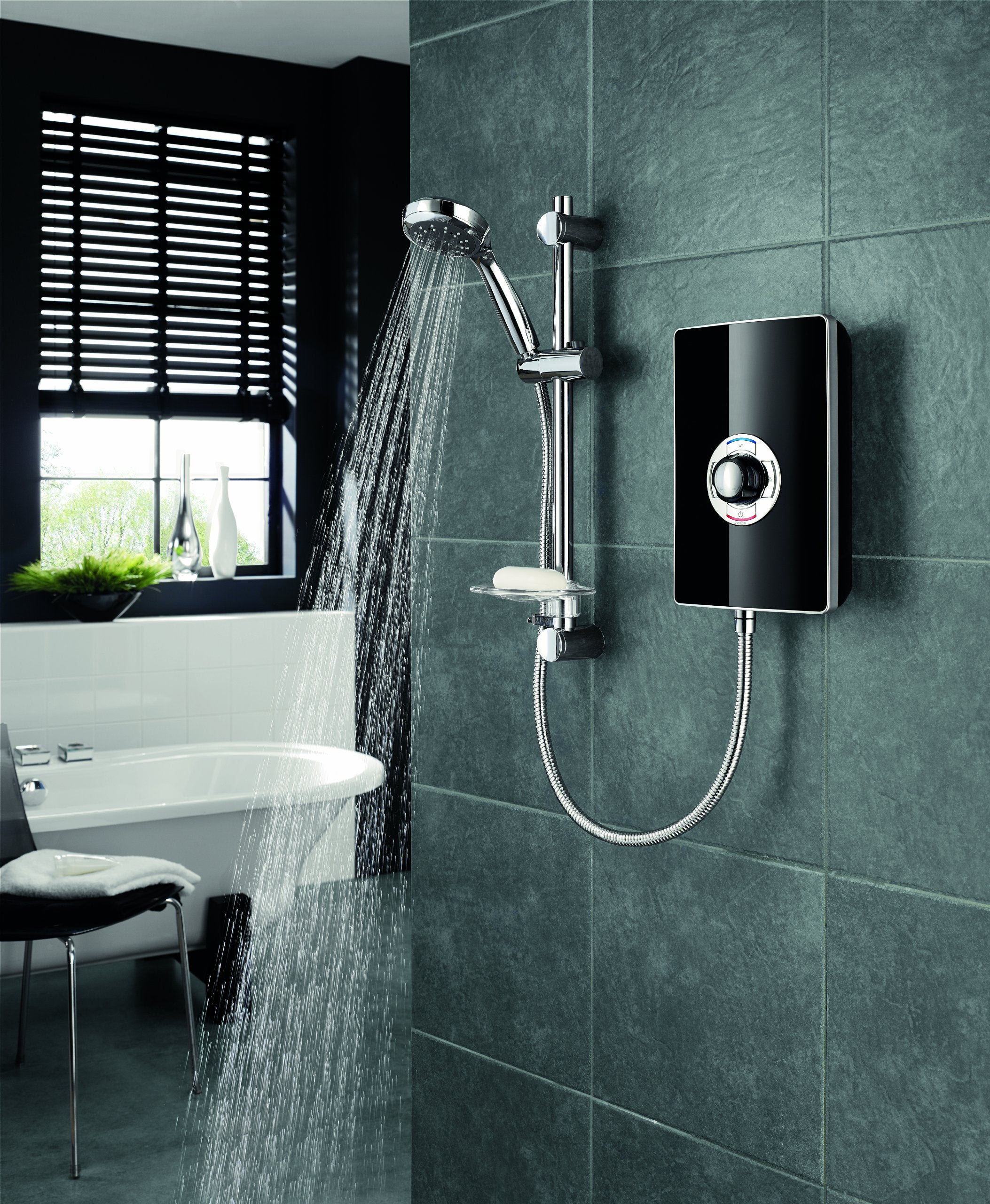 Triton Showers Collection 2, Shower Electric, 8.5 KW, Triton Aspirante, Black Gloss, Electrical Showers, with Showerhead and Anti Twist Hose, Bathroom Showering Unit