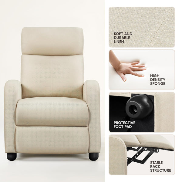 Yaheetech Recliner Armchair Single Padded Seat Boucle Fabric Sofa Lounge Home Living Room Theater Adjustable Leg Rest and Reclining Functions Ivory