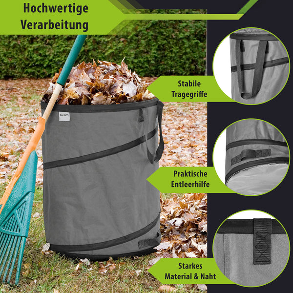 3x 170 litre pop-up garden waste sack grey self-erecting & stable | leaf sack | garden sack | green waste sacks foldable, large made of extremely
