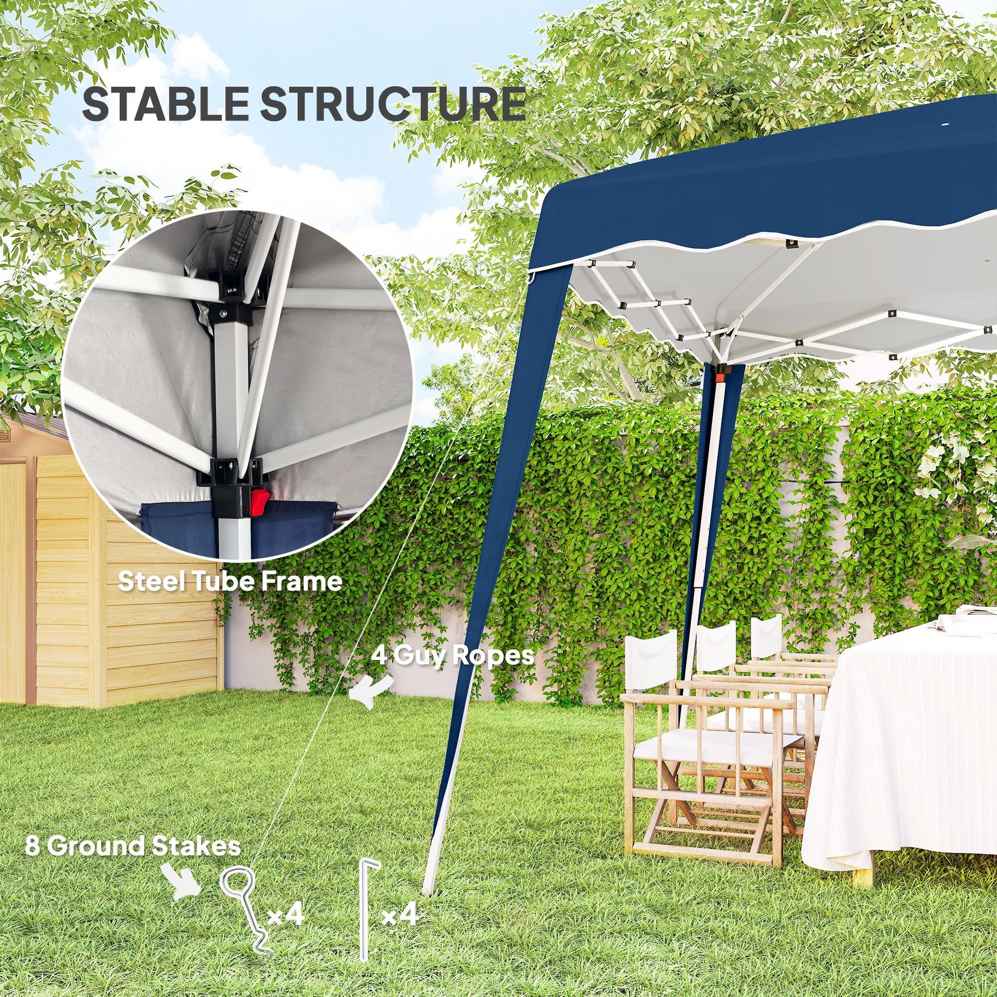 Outsunny 3 M x 3 M Base/ 2.5 M x 2.5 M Top Pop Up Gazebo, One Person Setup Instant with Carry Bag, Height Adjustable Slant Leg Party Tent Instant Event Shelter for Garden, Patio, Black