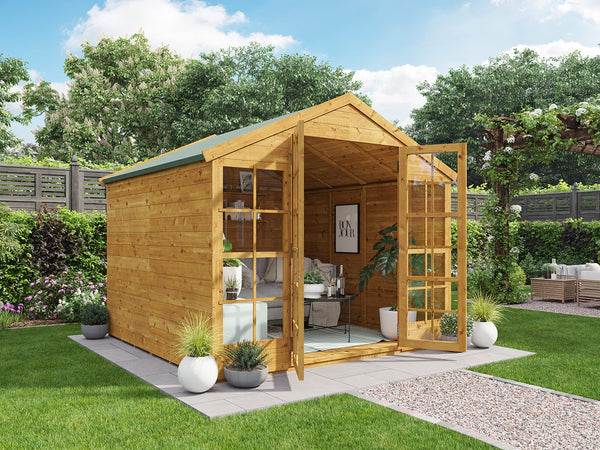 BillyOh Summerhouse Log Cabin 8 x 8 Wooden Garden Storage Shed Summer House Harper Apex Summerhouses (8x8)