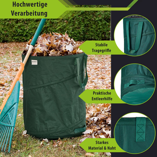 3x 170 litre pop-up garden waste sack green self erecting & stable | leaf sack | garden sack | green waste sacks foldable, large made of extremely