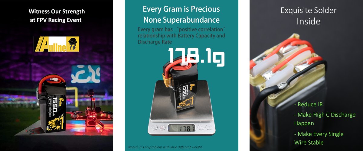 AuLine 1550mAh 4S 14.8V 120C XT60 Lipo Battery