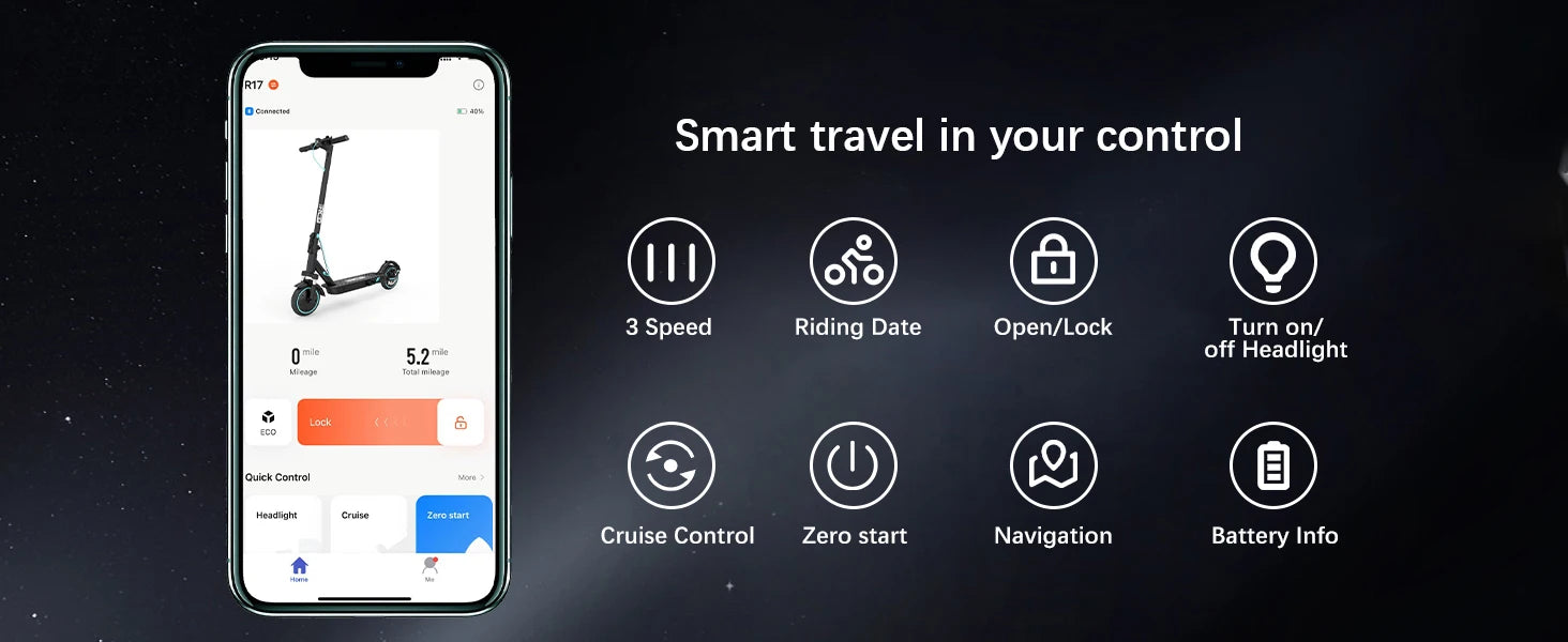 RCB R17 Electric Scooter, 350W Motor, Speed up to 25 km/h, 30 km of autonomy, 8.5" Solid Tire, Maximum Load 120 kg, Dual Braking