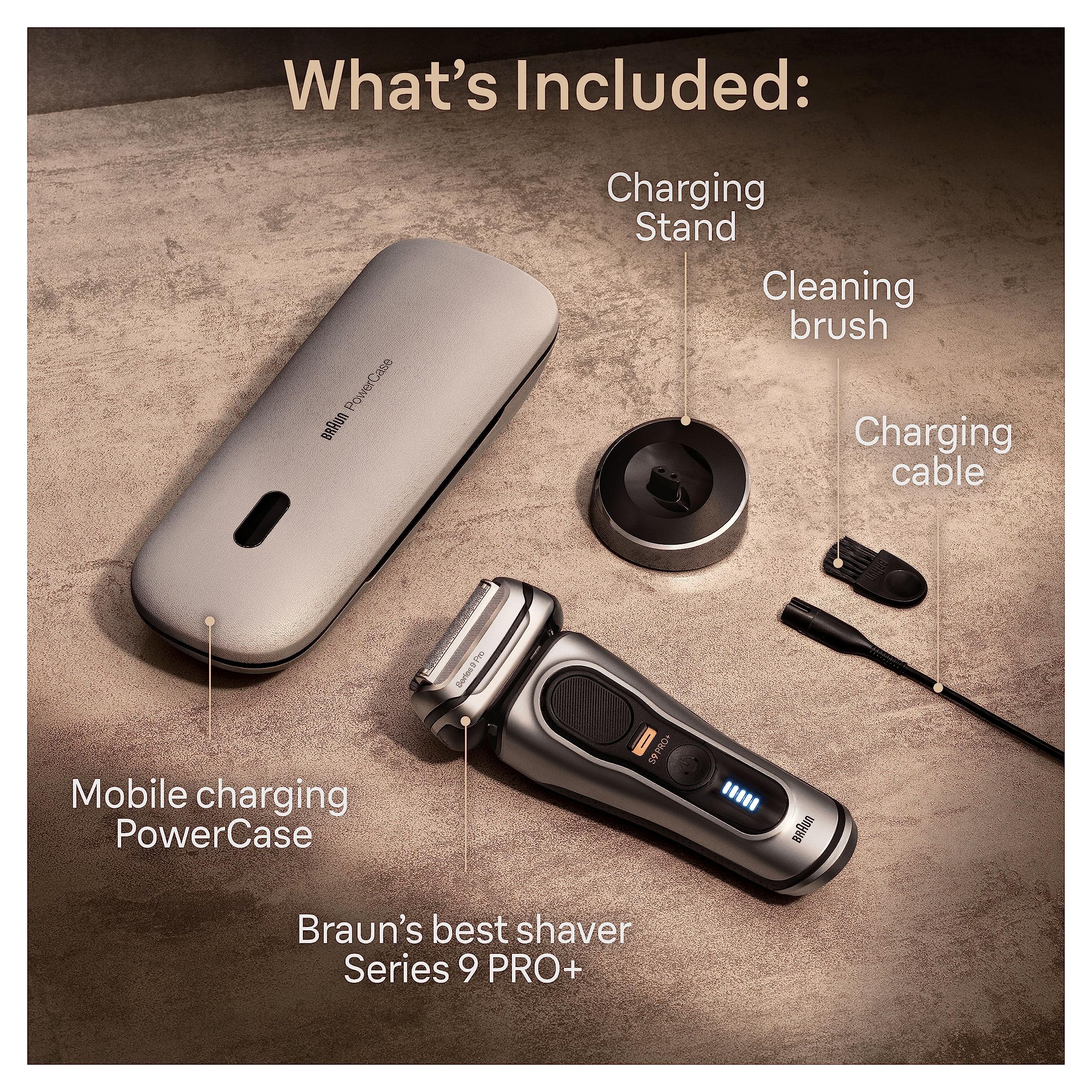 Braun Series 9 PRO+ Electric Shaver, 5+1 Ultra Thin Precision Blades, Pro SensoAdapt, Up to 60 min, Charging Stand, Wet & Dry Foil Razor for Men, 9610SI, Black