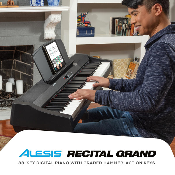 Alesis Recital Home Digital Piano with 88 Hammer Action Weighted Keys, Stand, Pedals and Lessons, Turquoise