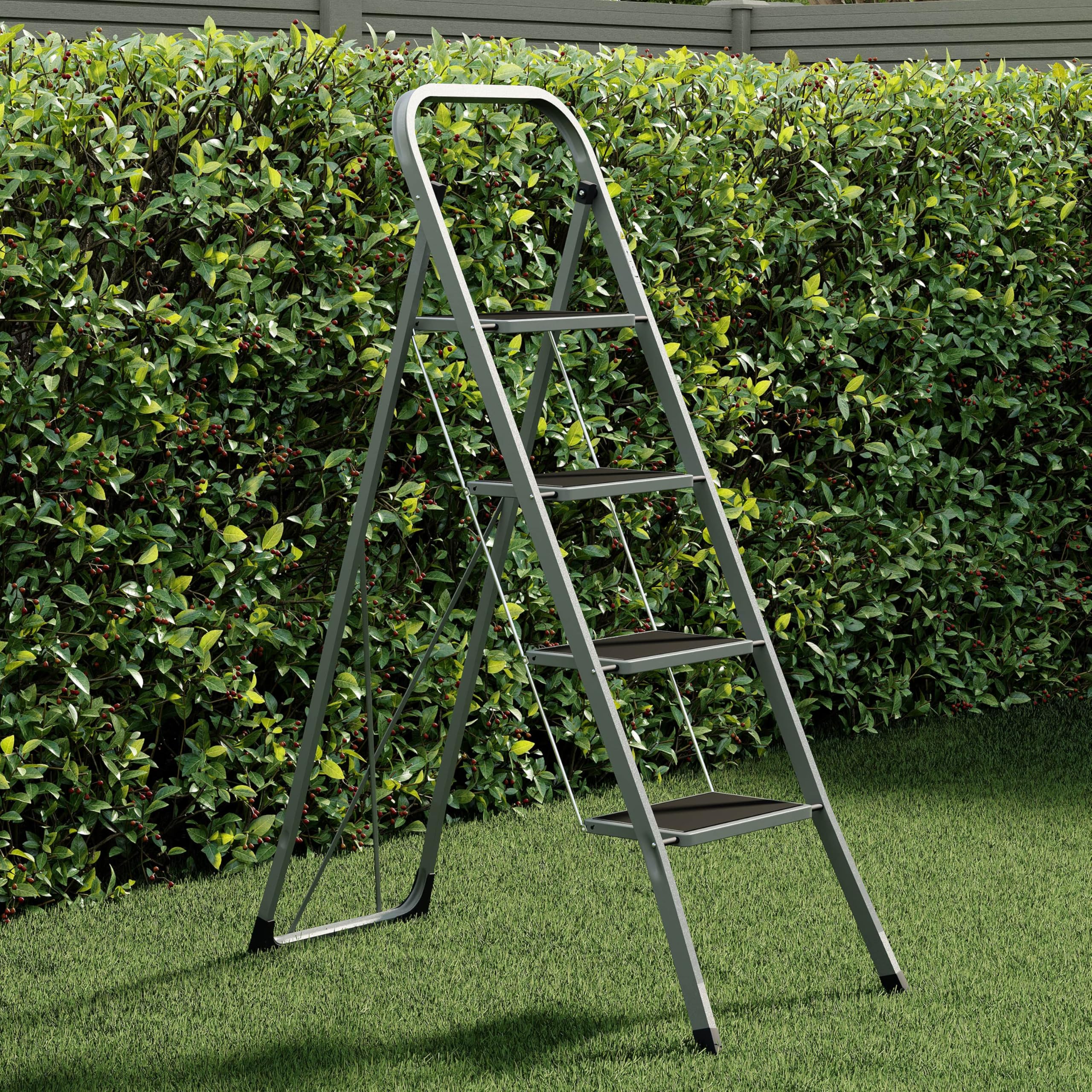 Home Vida 3 Step Ladder - Heavy Duty Steel Folding Ladder with Slip-Resistant and Wide Steps, Folding Mechanism, 150kg Max Load, Home/Kitchen/DIY/Garden Use, White