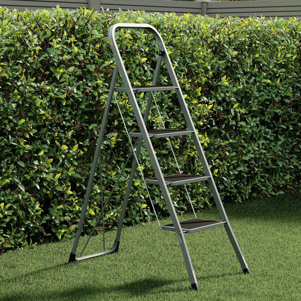 Home Vida 3 Step Ladder - Heavy Duty Steel Folding Ladder with Slip-Resistant and Wide Steps, Folding Mechanism, 150kg Max Load, Home/Kitchen/DIY/Garden Use, White