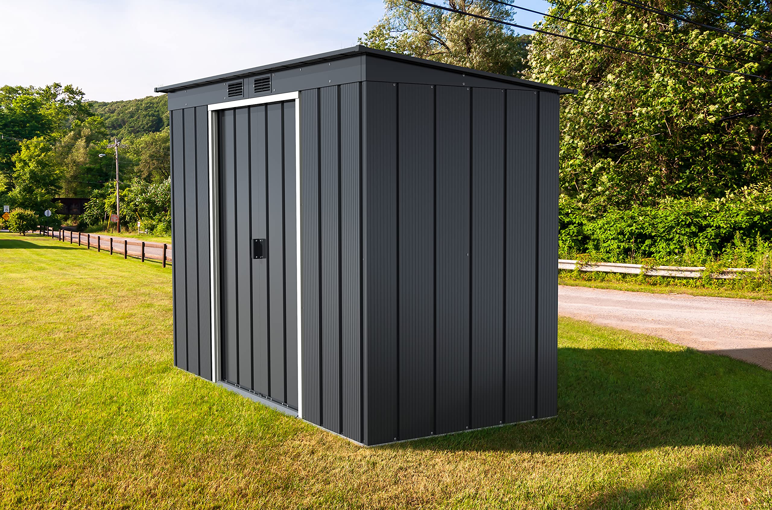 Duramax ECO 8 x 8 (6.35 m2) Metal Garden Storage Shed, Hot-Dipped Galvanized Metal Garden Shed, Tool Storage Shed, Strong Reinforced Roof Structure, Maintenance-Free Metal Shed, Anthracite