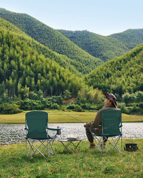 SONGMICS Set of 2 Folding Chairs, Camping Chairs, Comfortable Heavy Duty Structure, Max. Load 150 kg, with Drink Holder, Outdoor Chair