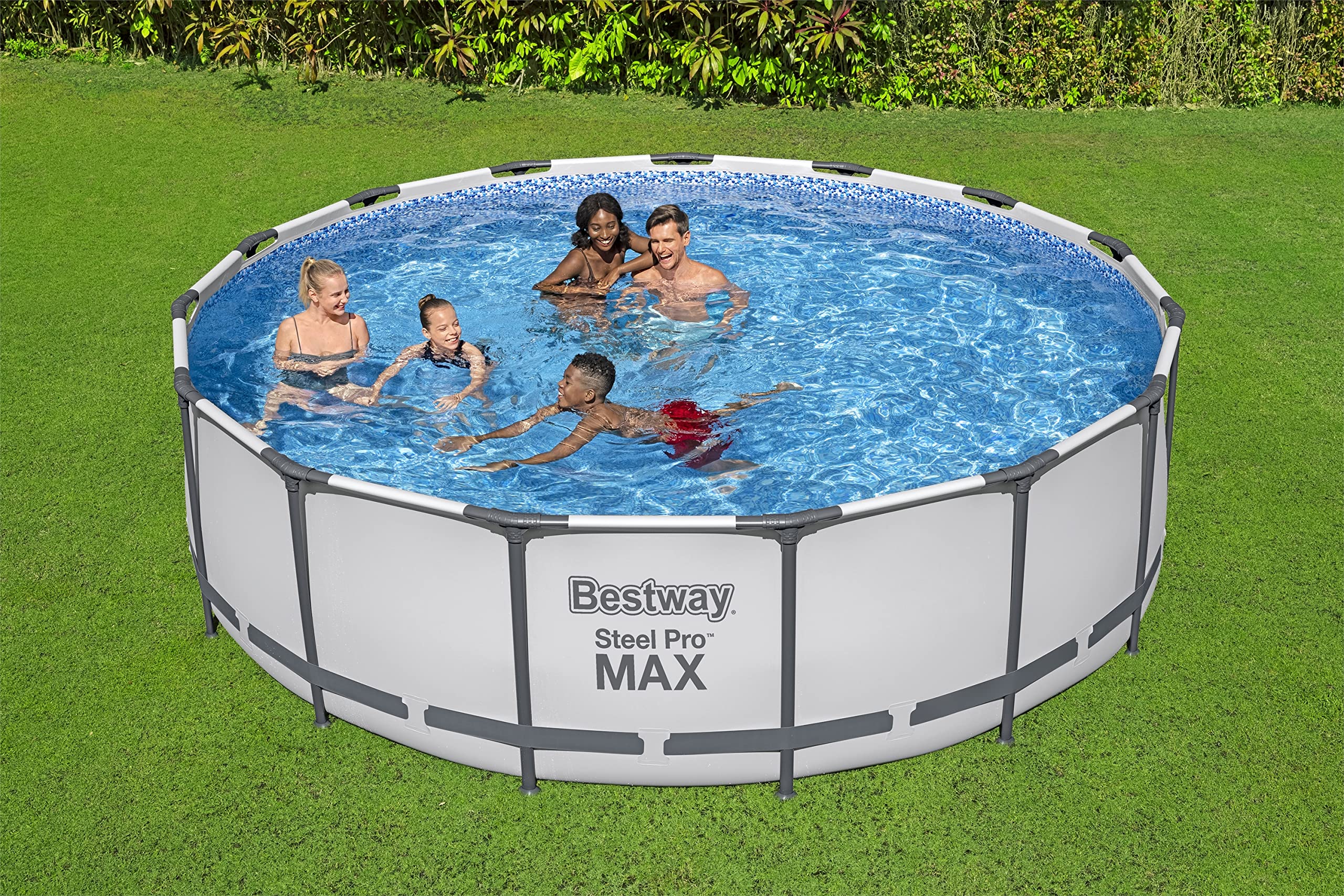 Bestway Steel Pro | Max Round Frame Swimming Pool with Filter Pump, Above Ground Frame Pools, Grey, 15ft