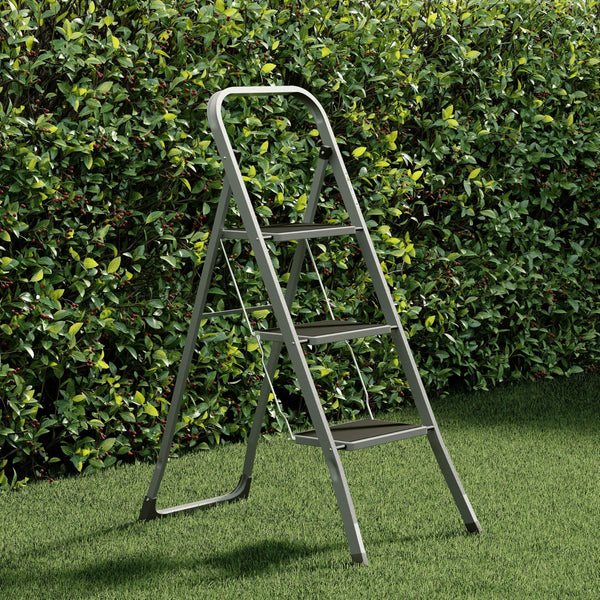 Home Vida 3 Step Ladder - Heavy Duty Steel Folding Ladder with Slip-Resistant and Wide Steps, Folding Mechanism, 150kg Max Load, Home/Kitchen/DIY/Garden Use, White