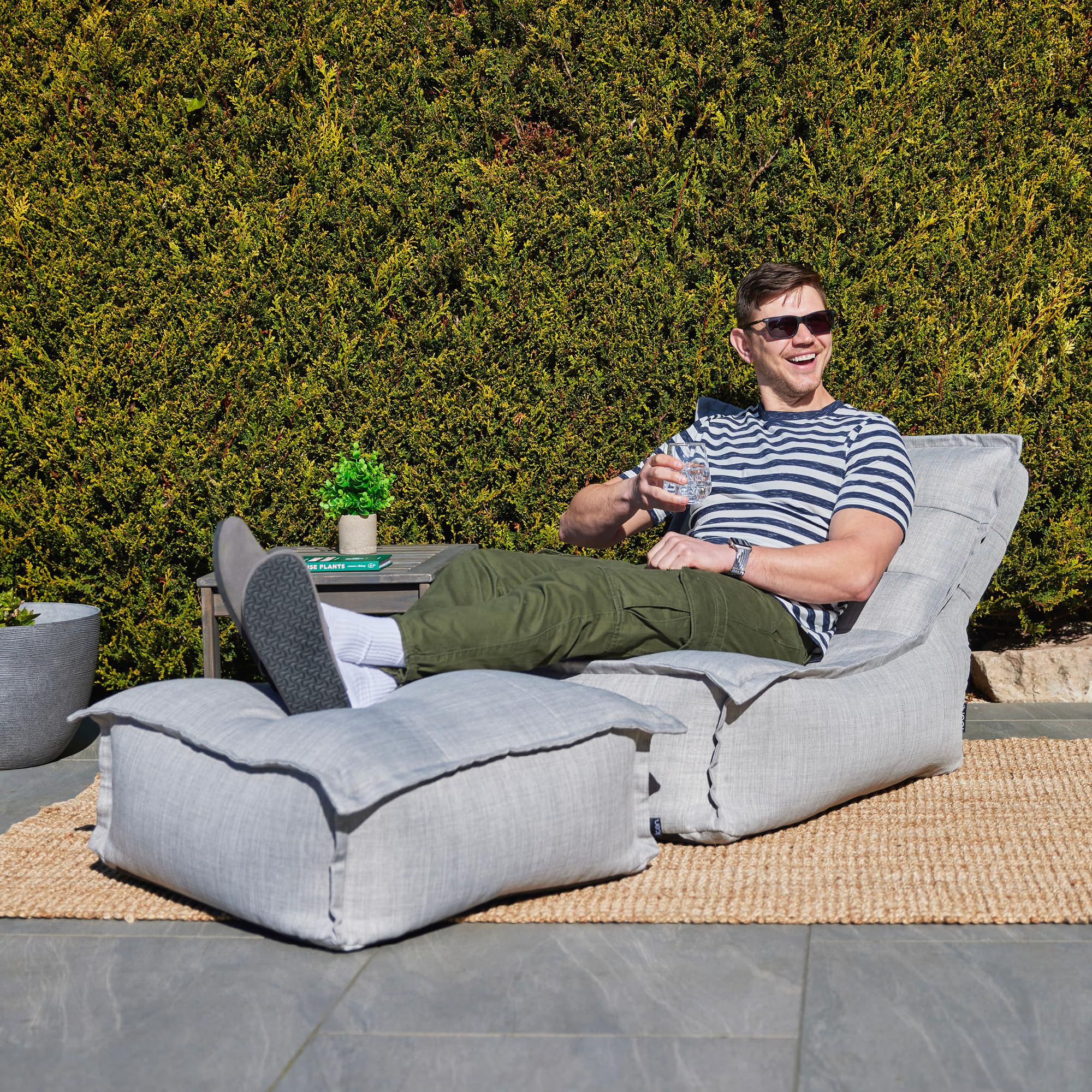 icon Dolce Lounge Bean Bag Chair and Footstool, Grey, Indoor Outdoor Beanbag, Large Adult Bean Bag with Filling Included, Floor Chair, Garden, Living Room Furniture, Bedroom Furniture