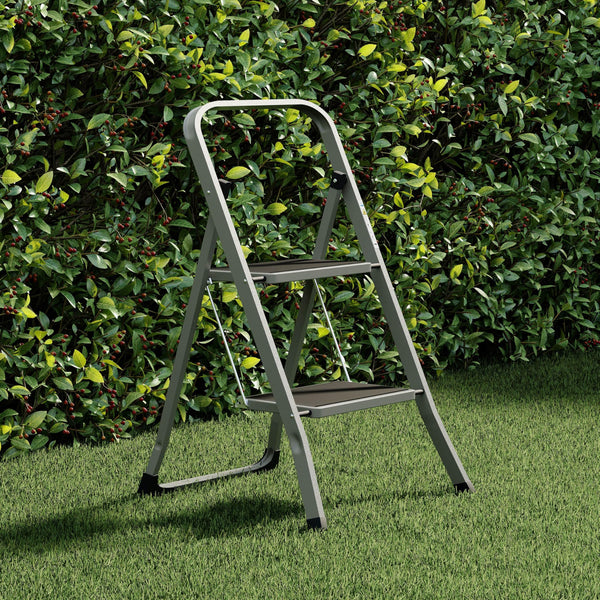 Home Vida 3 Step Ladder - Heavy Duty Steel Folding Ladder with Slip-Resistant and Wide Steps, Folding Mechanism, 150kg Max Load, Home/Kitchen/DIY/Garden Use, White