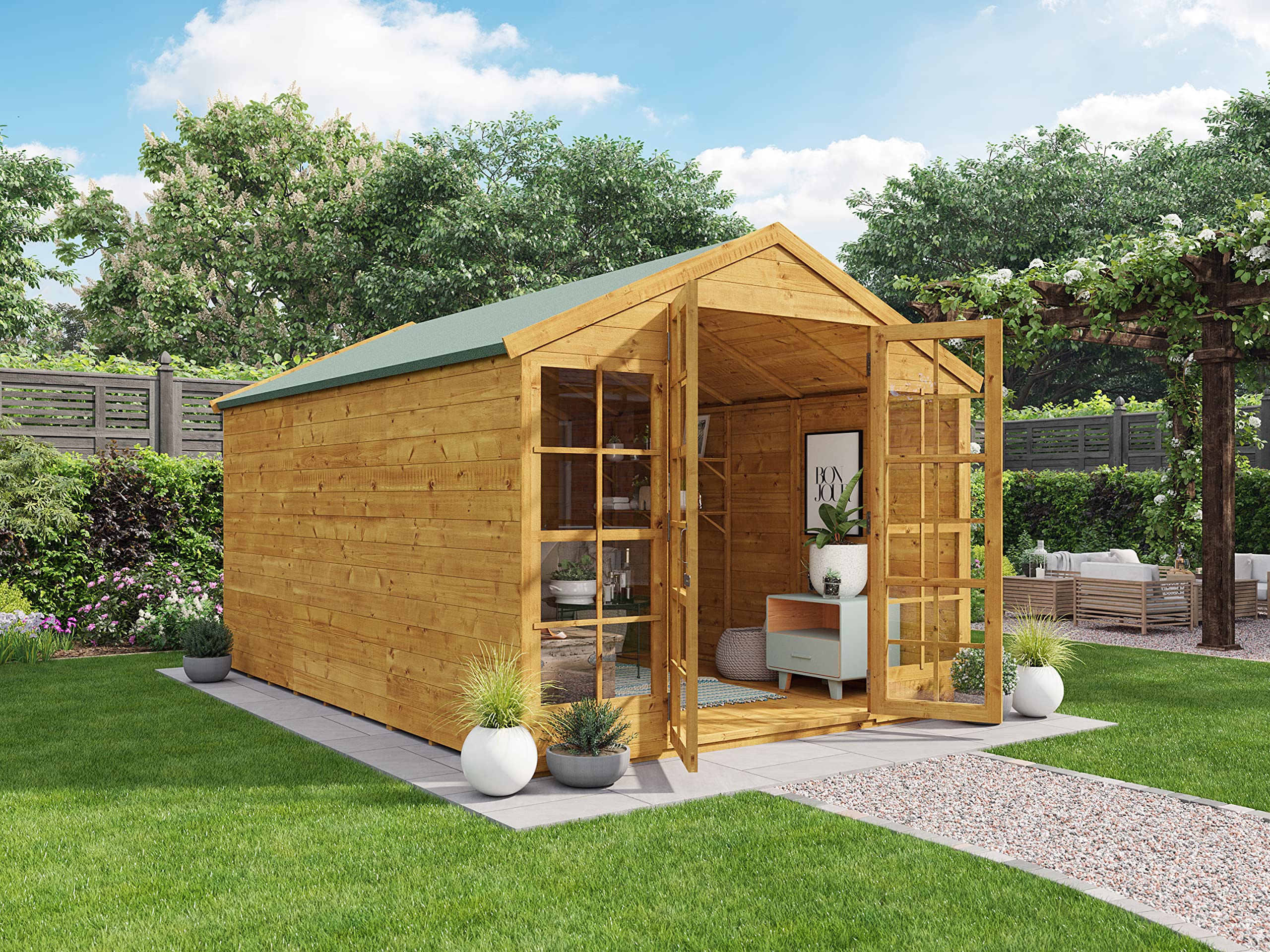 BillyOh Summerhouse Log Cabin 8 x 8 Wooden Garden Storage Shed Summer House Harper Apex Summerhouses (8x8)