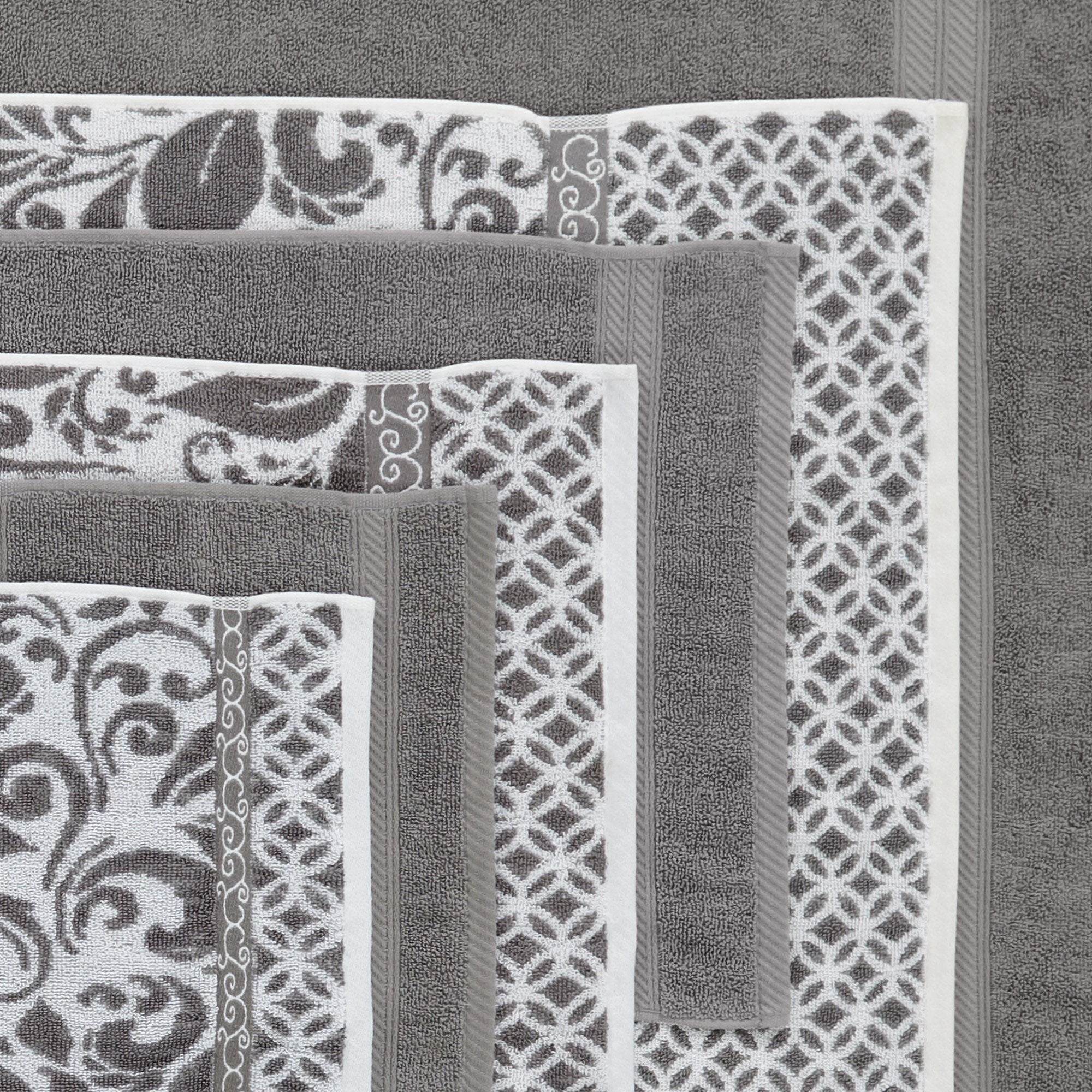 Amrapur Modern Threads Trefoil Filigree 6-Piece Reversible Yarn Dyed Jacquard Towel Set - Bath Towels, Hand Towels, & Washcloths - Super Absorbent &