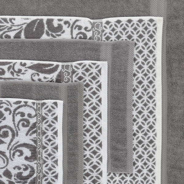 Amrapur Modern Threads Trefoil Filigree 6-Piece Reversible Yarn Dyed Jacquard Towel Set - Bath Towels, Hand Towels, & Washcloths - Super Absorbent &