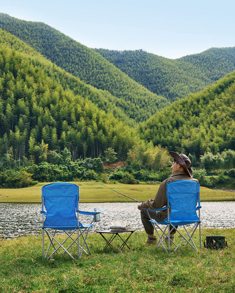 SONGMICS Set of 2 Folding Chairs, Camping Chairs, Comfortable Heavy Duty Structure, Max. Load 150 kg, with Drink Holder, Outdoor Chair