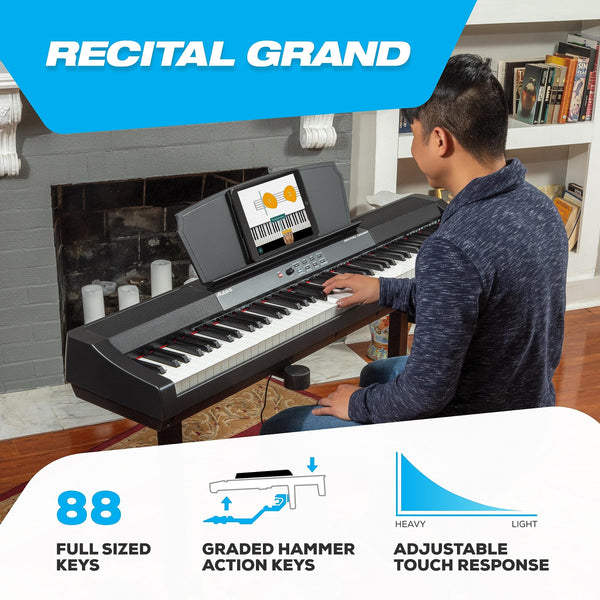 Alesis Recital Home Digital Piano with 88 Hammer Action Weighted Keys, Stand, Pedals and Lessons, Turquoise