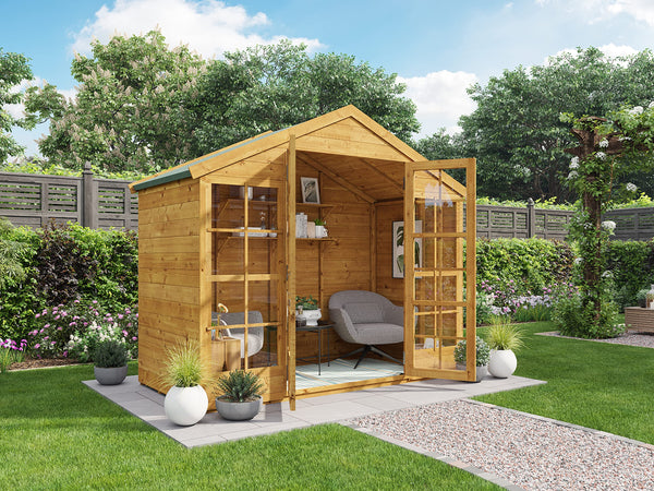 BillyOh Summerhouse Log Cabin 8 x 8 Wooden Garden Storage Shed Summer House Harper Apex Summerhouses (8x8)