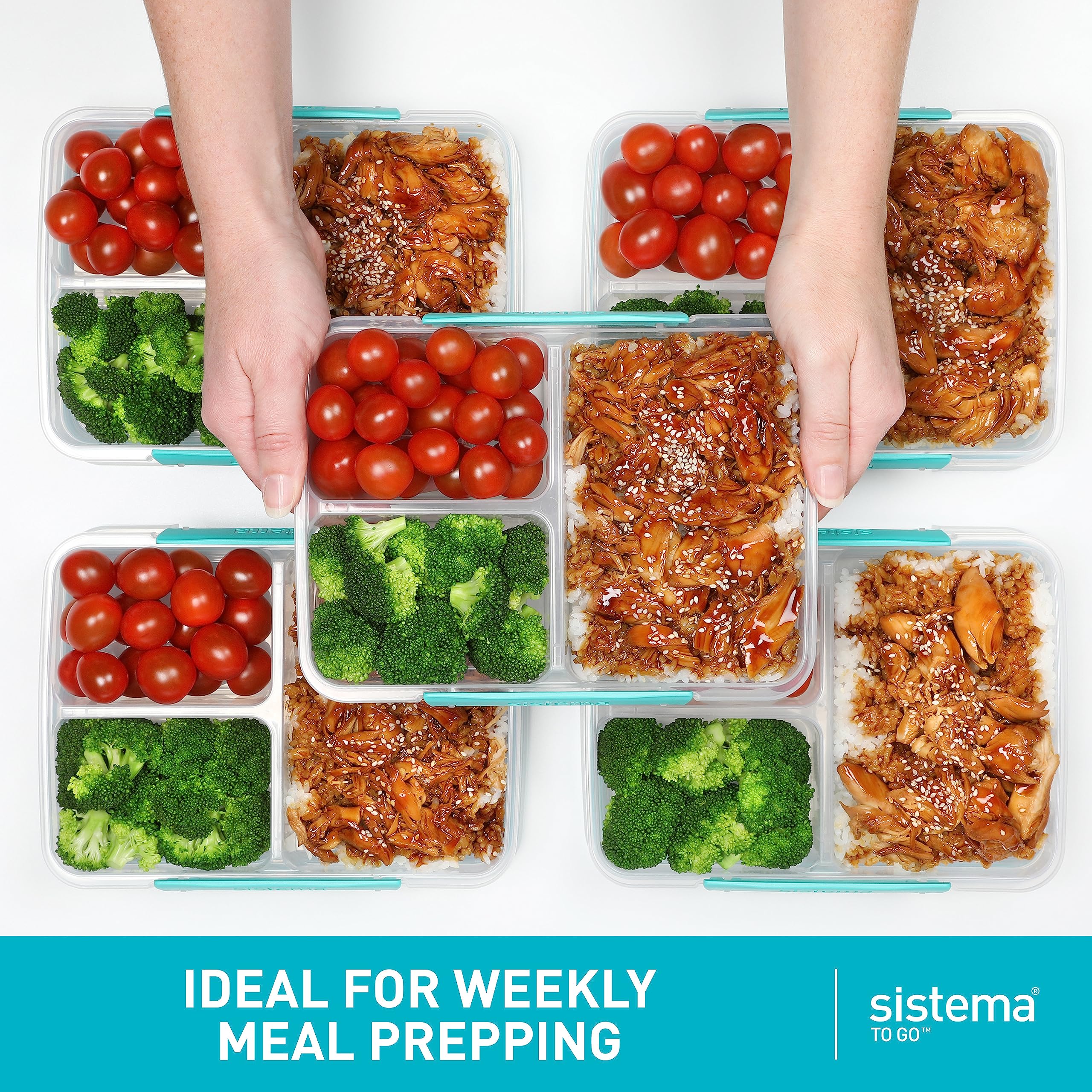Sistema TO GO Multi Split Meal & Food Prep Containers | 820ml | School Lunch Boxes with Dividers & Clips | BPA-Free | 5 Count
