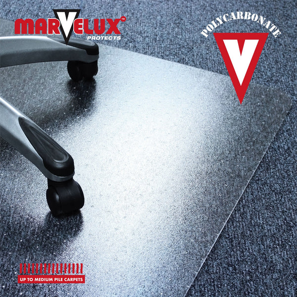 Marvelux 75 x 120cm (30" x 47") Heavy Duty Premium Polycarbonate Rectangular Office Chair Mat for Low, Standard and Medium Pile Carpets, Transparent