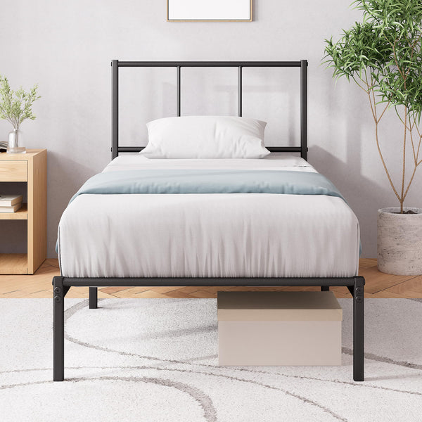 ZINUS Justin Double Bed frame - Bed 135x190 cm - 36cm Height - Metal bed frame with Underbed storage and steel slat support - Black