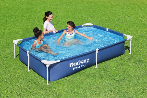 Bestway 56401 Steel Pro Pool | Swimming Pool, Rectangle Above Ground Fast Set Pool, Children’s Detachable Pool, Multiple Sizes, Blue, 221 x 150 x 43 cm