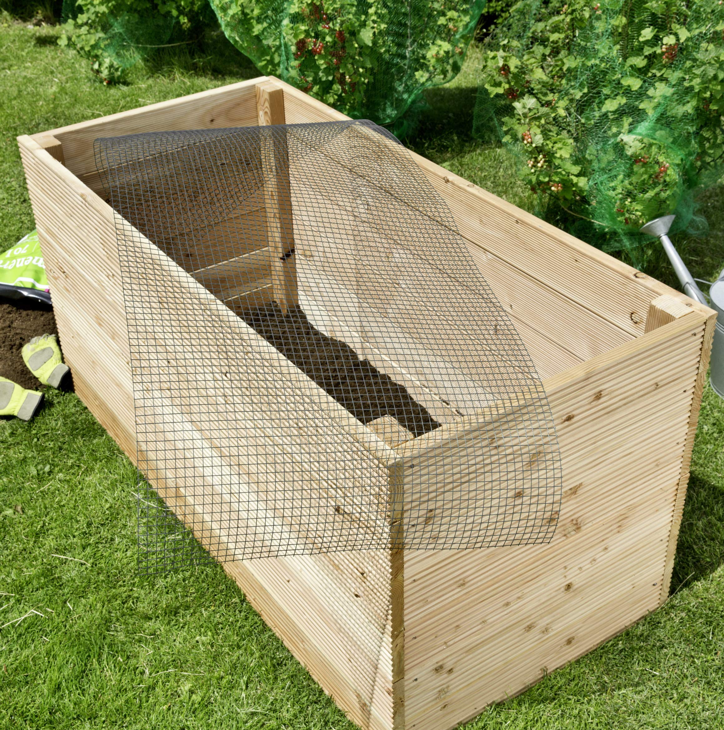 Windhager 96909 Mesh and Textured Film Economy Set, Base Wall, Aviary, Vole, Mole Barrier, Protective Grille for Raised Beds, Rabbit Wire, Wood