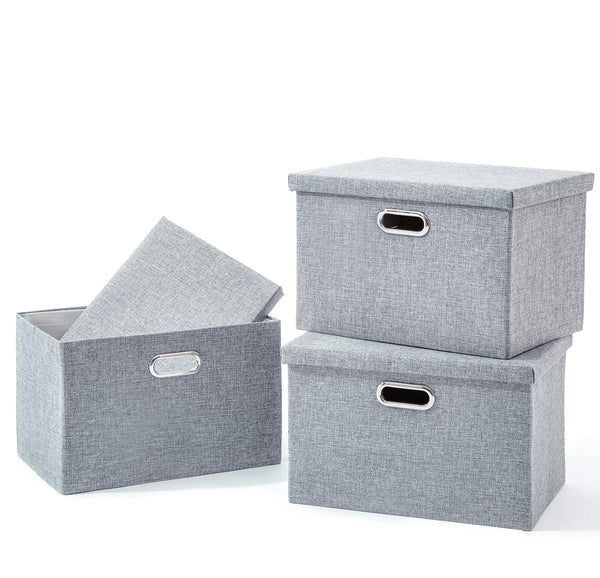 AlphaHome Set of 3 Storage Boxes with Lid, Collapsible Storage Basket for Closet and Shelf (Glaucous Grey, XLarge - 3 Pack)