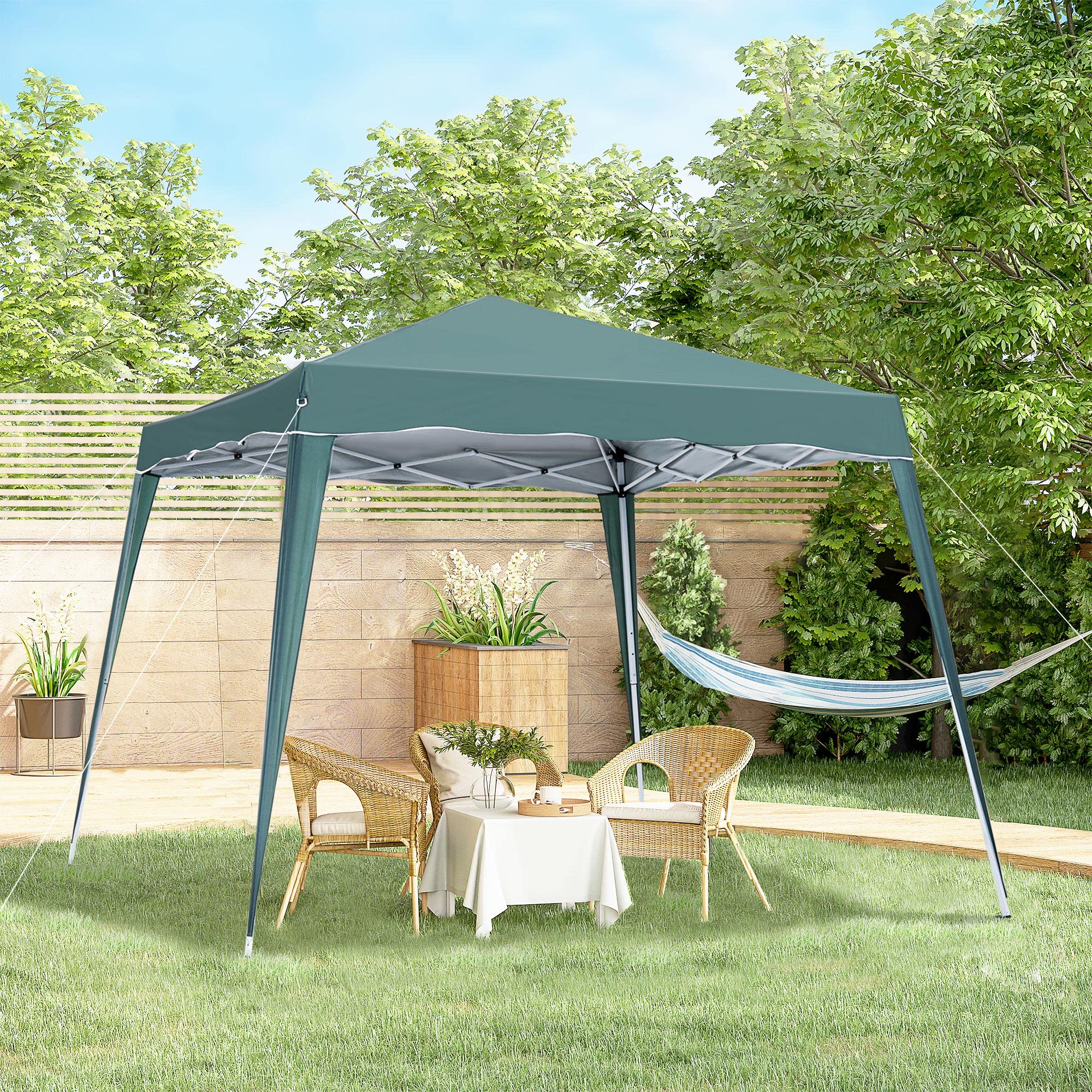 Outsunny 3 M x 3 M Base/ 2.5 M x 2.5 M Top Pop Up Gazebo, One Person Setup Instant with Carry Bag, Height Adjustable Slant Leg Party Tent Instant Event Shelter for Garden, Patio, Black